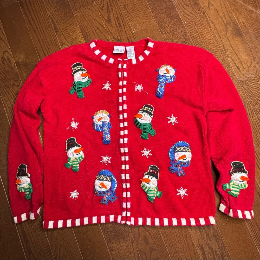 Vintage Carolina Colours red knit Christmas holiday sweater womens sz medium